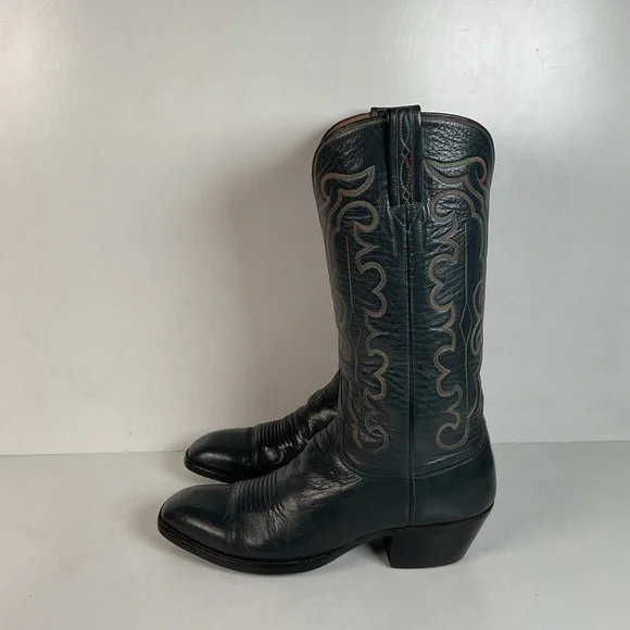 Vintage 1980s Lucchese San Antonio Navy Blue Cowboy Boots Men’s 9 B | Women’s 10 - Picture 14 of 16